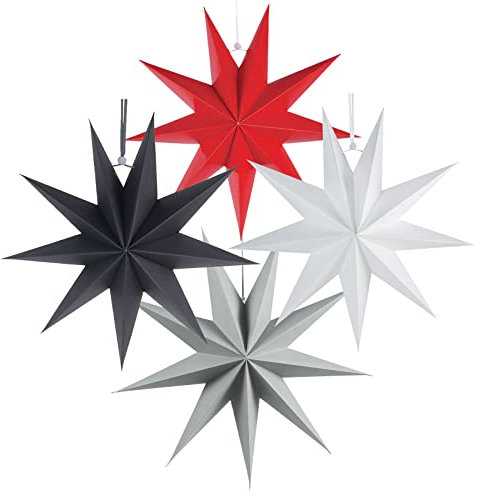 YiiiGoood 4 STK. Weihnachtsstern 30cm Papiersterne Deko Papier Sterne zum Aufhängen Weihnachtsdeko innen Fenster Weihnachten Dekoration Skandinavische Faltsterne (Schwarz Weiß Grau Rot)