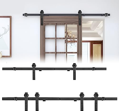 JOIEYOU Herraje para puerta corredera de 183 cm con ruedas, sistema de puerta corredera con diseño silencioso, soporta hasta 130 kg para puerta de madera, habitaciones, cocina, almacén