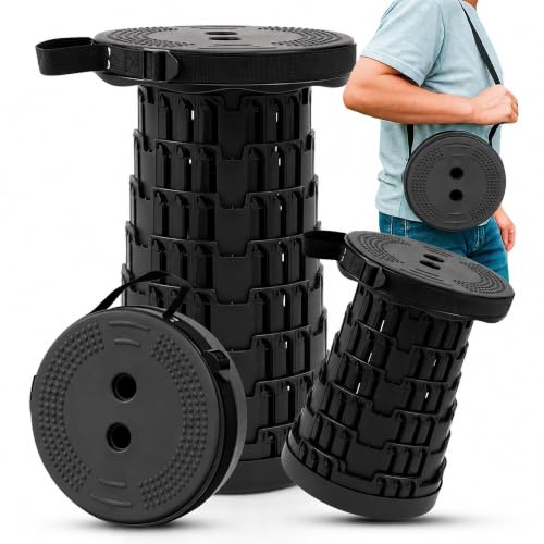 HAPPY DAYS Taburete Plegable Portátil Camping 2026 - Asiento Acolchado - Altura Ajustable - Soporta hasta 280kg - Silla Playa Ligera - Banco Plegable para Senderismo, Hogar, Picnic, Festivales