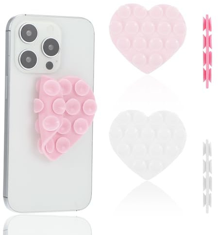 Nogeqi 2 unidades rosa para teléfono móvil, ventosa con corazón, ventosa de doble cara, silicona para teléfono móvil, parte trasera, ventosa, forma de corazón, antideslizante, para todos los modelos