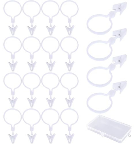 WOLMIK Gardinenringe 20 Stück Vorhangringe mit Clips, 35 mm Diameter Ringe Duschvorhang Hanging Ring Clip Plastic Curtain Clip Rod Curtain Rings with Clips für Vorhänge und Gardinenstangen