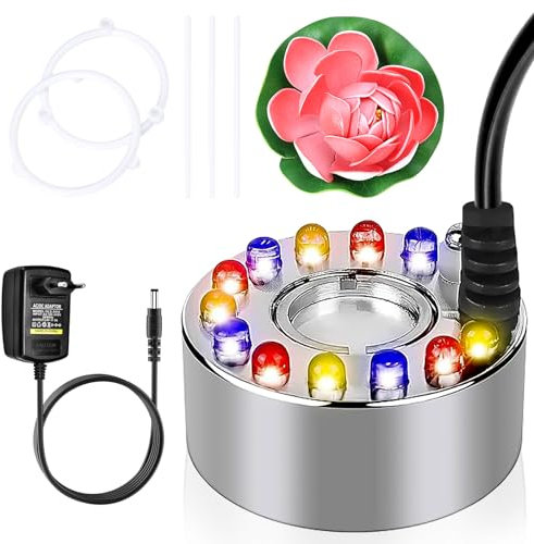 ZOBMIO Nebulizador ultrasónico, mini generador de niebla, 12 LED, nebulizador ultrasónico, decoración navideña, minimáquina de niebla, para estanque, jardín, jardín de rocas, patio