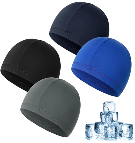 4 Pièces Bonnets de Cyclisme sous Casque - Bonnet Sport Respirant en Soie Glacée en Polyester Été, Anti-Transpiration, Multifonctionnelle Skull Cap, pour Vélo, Moto, Running, Homme/Femme