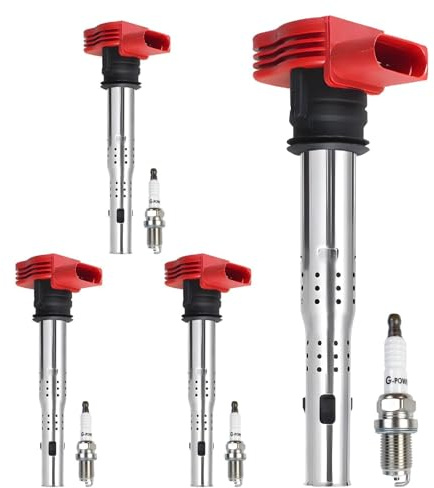 Pack of 4 UF529 Ignition Coil Pack & 4644 Spark Plug for Audi A3 A4 A5 R8 A6 A7 Q7 S4 TT,for VW Beetle CC Eos Golf GTI Jetta Passat Tiguan Replaces# 06E905115 06E905115F