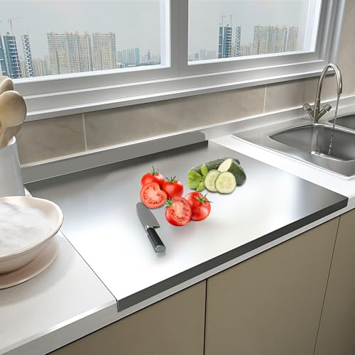 Stor skärbräda i rostfritt stål 60 x 50 x 0,15 cm dubbelsidig skärbräda med stoppkant halkfri skärbräda köksarbetsyta för kött, frukt, grönsaker, bröd och bakning