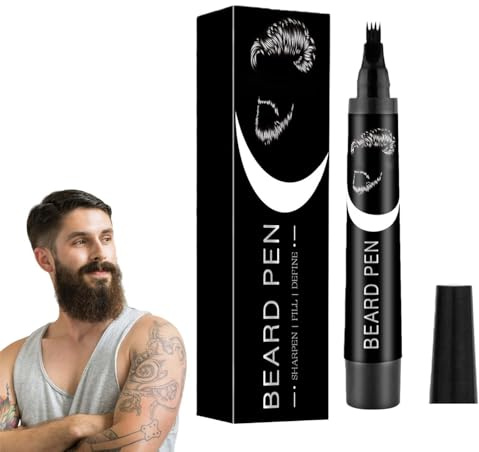 Beard Pencil Filler,Beard Pencil with Fork Tip,Black Be/ard Pen for Men,Natural Enhancer to Fill,Shape Be/ard Dye,Waterproof Bea/rd Thickener Pen,Long Lasting Bea/rd & Eyebrow Filler(Black)