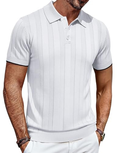 COOFANDY Men's Polo Shirts Short Sleeve Summer Knitted Shirts Button Golf Polo Shirt Smart Casual Tops