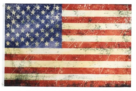 Ciieeo Bandiera Americana Vintage Anticata 90x150 Cm in Poliestere Resistente, Decorazione da Giardino e Cortile per Feste Patriottiche e Arredamento Esterno Casa