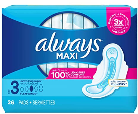 Always Almohadillas tamaño 3 maxi 26 unidades extra largas súper (paquete de 2)
