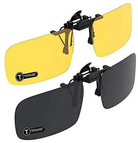 TERAISE Clip Su Occhiali Da Sole, 2-Pack/Day + Night Vision Uomo/Donna Occhiali Da Sole Polarizzati Flip-Up UV400, Comodi e Sicuri Da Montare Su Occhiali Da Vista Ideali Per Guida e Outdoor
