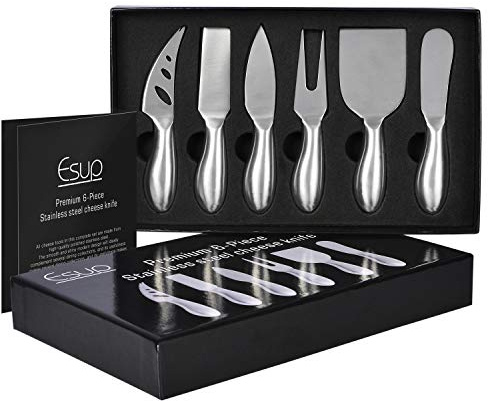 Esup Cheese Knife Set Premium 6-Piece Stainless Steel Cheese knives Set with Gift Box for Weddings, Housewarming, Anniversaries, Birthday and Christmas
