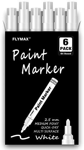 Weißer Stift, 6 Stück, 2,5 mm mitteldicke Spitze, weißer Marker, permanent, für Holz, Fels, Kunststoff, Leder, Glas, Stein, Metall, Keramik, Reifen, auf Ölbasis