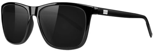 KANASTAL Größe Sonnenbrille Herren und Damen Klassische Retro Polarisiert Sonnenbrille UV400 Schutz für Reise Wandern Angeln Alltag, Glänzend Schwarz Rahmen Schwarz Gläser
