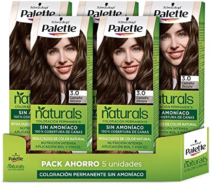 Schwarzkopf Palette Naturals - Tinte 3 Castaño Oscuro - Coloración Permanente Sin Amoníaco- Resultados de Color Natural (Pack de 5)