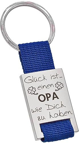 PAKADI Schlüsselanhänger mit Gravur - Glück ist...einen Opa wie Dich zu haben Farbe Blau