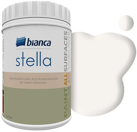 Bianca Stella Pintura para muebles premium sin lijado para cocina y baño, Blanco arena, Brillante, 1000ml, a base de agua, pintura acrílica para todas las superficies, madera, azulejos, metal