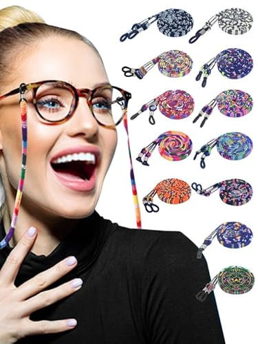 DONQL 12Pcs Eyeglasses Straps Chain, 5mm Nylon Non-Slip Spectacles Strap Glasses Adjustable Neck Cord Retainer Lanyard 73cm / 28.74inch Bohemia Spec Lanyard for Women Men