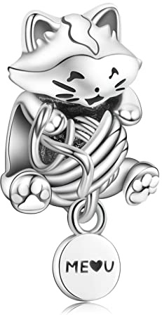 Annmors Femme Charms Boule Chaton & Pelote de Laine Argent Sterling 925 Pendentif pour Bracelet