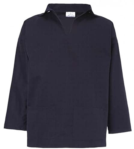 YARMO Smock, Unisex Fishermans Traditonal V-Neck - Navy - Large - SM0304