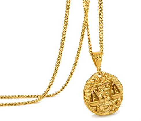 Speroto Halskette für Herren, Sternzeichen Anhänger, Edelstahl (Waage, Gold)