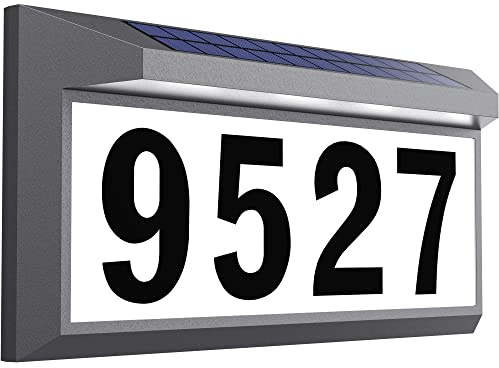 Solar Address Sign, Lighted Address Numbers Outdoor Waterproof, Illuminated LED Address Plaque, House Numbers for Outside, Grey