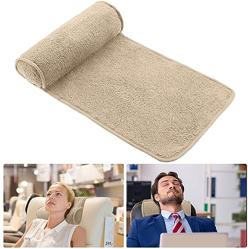 Weysat Almohada de cuello para silla reclinable, forro polar antideslizante, ajustable, soporte para el cuello, almohada reposacabezas para viajes, hogar, oficina, sillón reclinable, color camel claro