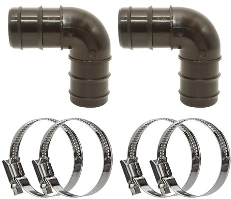 HAF® Lot de 2 raccords de tuyau coudés à 90° 38 mm avec 4 colliers de serrage en acier inoxydable pour piscine, étang et piscine et tous les systèmes d'irrigation - Qualité : fabriqué en Europe
