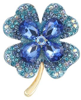 Wekuw Trèfle à Quatre Feuilles Broche en Strass et Cristal, Pins Vintage Alliage pour Fixation de Pull, Châles et Robes