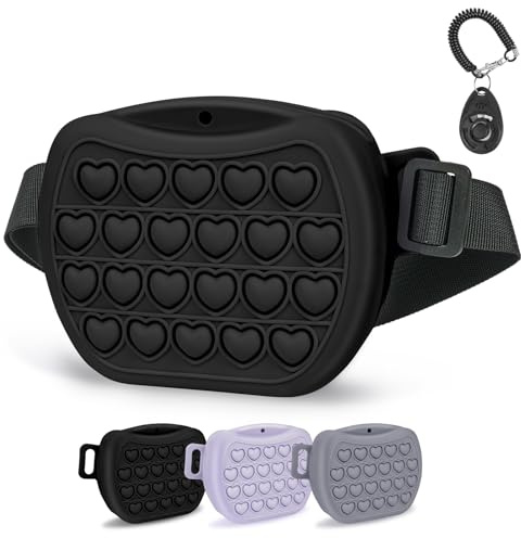 Adiwo Sac à friandise pour Chien, Pochette en Silicone pour friandises pour Chien, livré avec Une Ceinture, avec Un clicker de Dressage, Fermeture magnétique, pour friandises pour Chien.(Noir)
