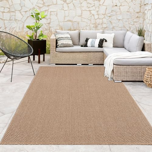 Paco Home Indoor & Outdoor Teppich für Wohnzimmer, Balkon, Küche & Flur geeignet - im natürlichem Jute Look Einfarbig Robust Wetterfest Naturtöne, Grösse:160x220 cm