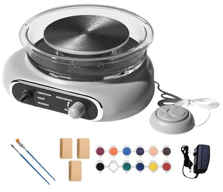 Fenteer Mini Töpferscheibe, Keramikherstellungsmaschine, Elektrische Töpfermaschine, Elektrische Tonscheibe für DIY Bastelprojekte für Kinder Und Erwachsene, Grau