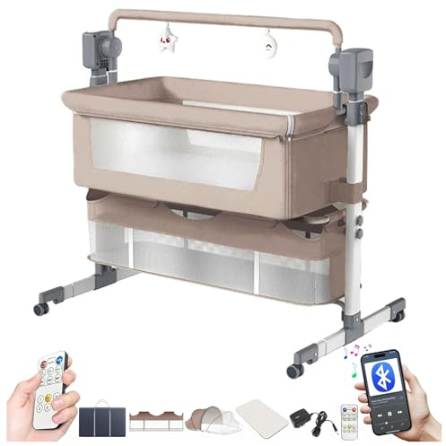 Doraystar Beistellbett Baby, Convertible Großer Raum Babybett für Co-Sleeping, Beistellbett Baby Boxspringbett mit Rollen Multifunktionale Faltbare mit 5 Schwankende Getriebe (601 Beige)