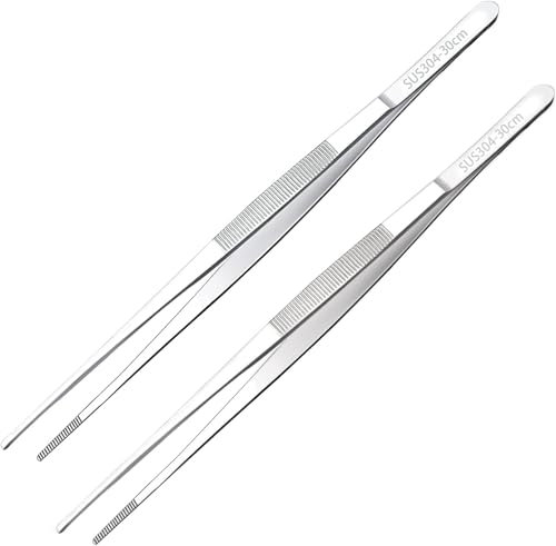 Pinze Cucina Acciaio (20cm/25cm/30cm), 3 Pezzi Barbecue Pinzette da Cucina, per Uso Alimentare, Pinze Professionali Lunghe, Multifunzione, per Cucina, Riparazioni, Frutti di Mare E Barbecue