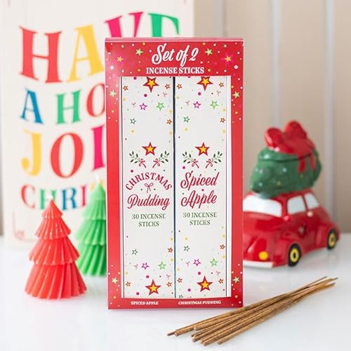 Lot de 2 paquets de bâtons d'encens de Noël nostalgiques – Parfum pomme épicée et pudding de Noël pour décoration de vacances
