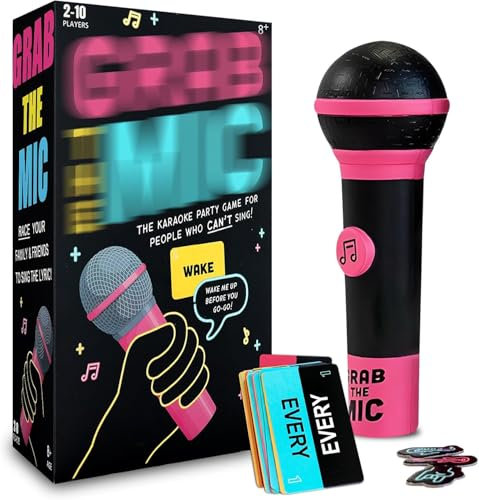 Grillix 2025 Nuovo Prendi il Microfono Gioco, Gioco Microfono Karaoke, per Amanti Della Musica, con 125 Carte Canzoni, 2-10 Giocatori, Non è un Vero Microfono.