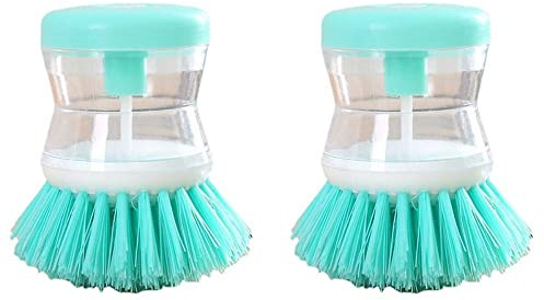 2 cepillos para lavar platos con dispensador de jabón, cepillo dispensador de jabón de plástico, cepillo de cocina para platos, ollas, sartenes, fregaderos, accesorios de cocina (verde)