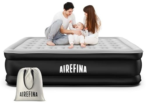Airefina Inflatable Air Mattress, King Size Airbed with Built-in Pump, Double Blow Up Mattress in 3 Mins Fast Inflation, Upgraded Flocked Surface Comfort Air Bed for Home&Camping Use -203x152x46cm