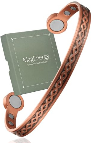 MagEnergy Braccialetto in rame per uomini e donne, bracciale in rame puro al 99,9% con 6 magneti al neodimio, regolabile, 17,3 cm, braccialetto magnetico regalo, Misura unica, Rame, Nessuna pietra