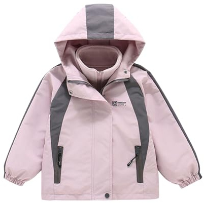 Chaqueta 2 en 1 para niños, con forro polar, resistente al viento, cortavientos, gruesa, cálida, impermeable, casual, con capucha, para exteriores, rosa, 7-8 años