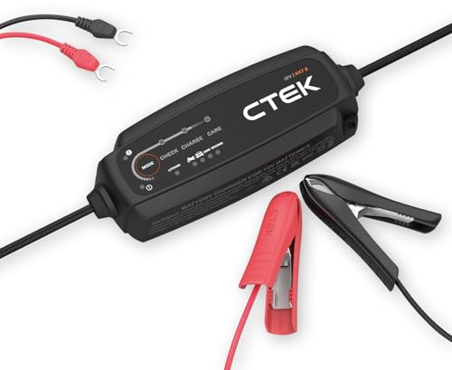 CTEK NXT 5 caricabatterie intelligente 12 V, 5 A, compatibile con batterie al piombo e al litio, modalità ricondizionamento, ottimizzazione AGM, compensazione della temperatura, mantenitore di carica