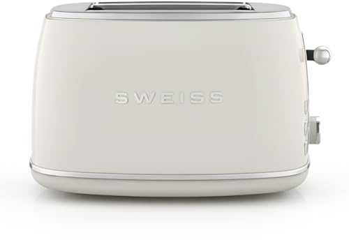 SWEISS Vintage brödrostbröd GRS8, 2 fack, 6 effektnivåer, upptining, speciella pinnar, snabb och enhetlig, enkel rengöring, smuluppsamlingslåda, 850 W, beige