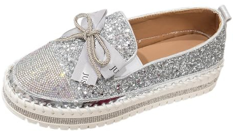 MODSGUE Sneakers da donna con paillette, basse, strass bassi, scarpe da ginnastica con glitter, argento, 45