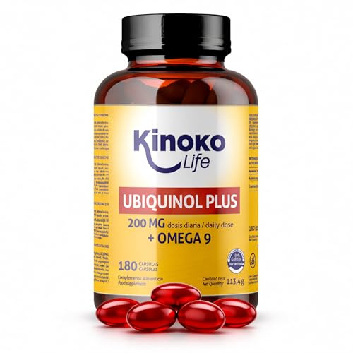Ubichinolo Coenzima Q10 180 Capsule, Ubiquinol Plus 200 mg Dose Giornaliera, 100 mg per Capsula, CoQ10 Ridotta con Omega 9 e Olio Extravergine di Oliva, Softgels, Kinoko Life