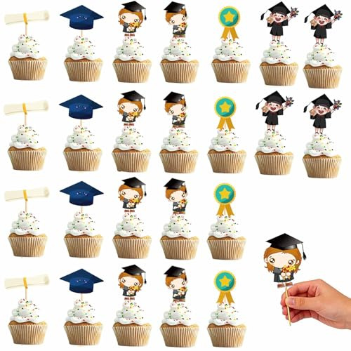 JOVYTH 24 Piezas Adornos Cupcakes Graduación Brillo Decoración Pastel Graduación Sombrero Soltero Graduación Cupcakes Graduación Fiestas Graduación