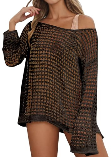 Suéter Mujer Verano Cover Up De Ganchillo Jersey Diseño Hueco Cuello Jerseys Ligero Y Transpirable Jersey Estilo Bohemio Camiseta para Combinar con Trajes De Baño Y Looks De Playa