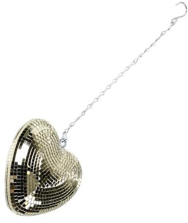 Jiawu Hjärtformad Spegelboll, Lätt Skumkärna Reflekterande Hjärtformad Bolldekor, Glänsande Spegelbollprydnad med 52 Cm Kedja för Fest KTV Bar Bröllop Hemma Trädgård Kontor (Champagne guld)