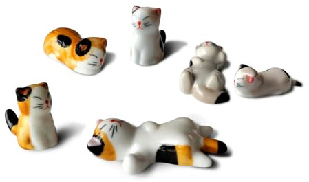 TRUEGOOD Cute Cat Chopsticks Rest Dinner Spoon Stand Knife Fork Holder, Valentine's Day Present (6Pcs Mixcolor)