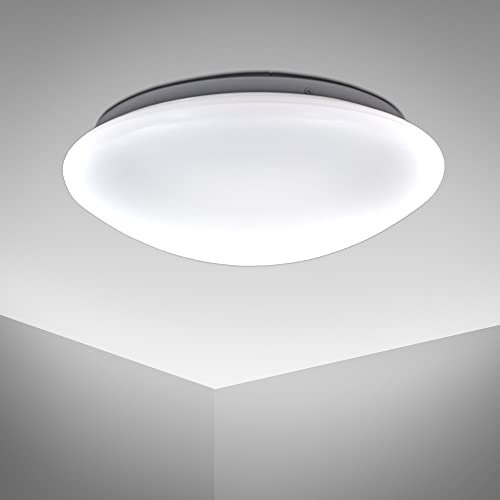 B.K.Licht - Deckenlampe für das Bad, neutralweiße Lichtfarbe, IP44, 12,5 Watt, 1300 Lumen, LED Deckenleuchte, LED Lampe, Badlampe, Badezimmerlampe, Küchenlampe, Feuchtraumleuchte, 29x9,5 cm, Weiß