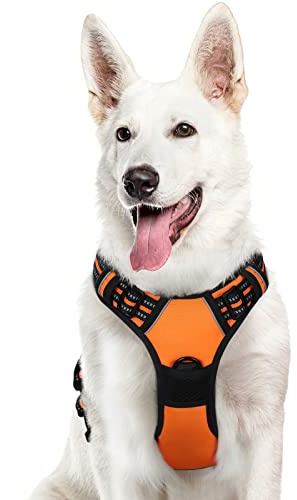 Eagloo Harnais Chien, Harnais Anti Traction pour Chien Réfléchissant Réglable, Facile à Mettre, avec Poignée Contrôle, Arnet pour Chiens Solide Respirant, Harnet pour Chiens Moyen et Grand, Orange XL