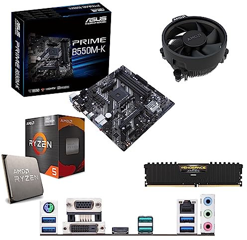 Ryzen 5 5600G 3.9Ghz (Turbo 4.4Ghz) Six Core CPU with Radeon Vega Graphics, Prime B550M-K Motherboard & 4GB 3600Mhz DDR4 RAM Pre-Built Bundle